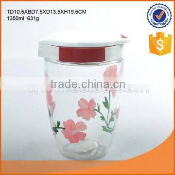 High quality glass storage jar with flower patterns
