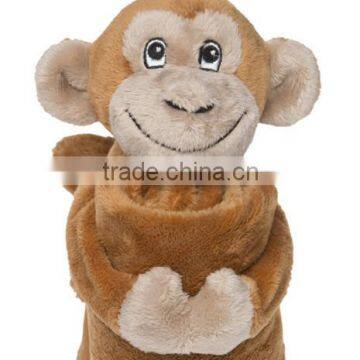 stuffed monkey blankets/Professional design stuffed animal toy soft plush monkey baby toy holding a blanket