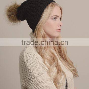 Textured Beanie With Pom Pom Knit Beanie