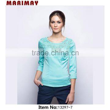 2015 fashion latest design 3/4 long sleeves tops images of ladies casual tops