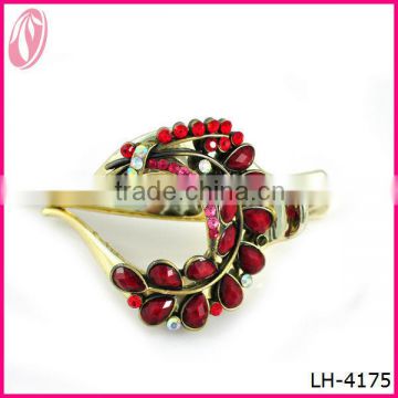 New Arrival Girls Barrettes With Red Crystal, Oxhorn Hair Clips Crystal Wholesale