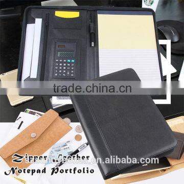 A4 Black PU/PVC Leather Zipper Notepad Portfolio With Calculator                        
                                                Quality Choice