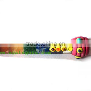 Bonded Chakra Tibetan Healing Stick With Rose Quartz Ball : Tibetan Healing wands from Agate Guru Exports