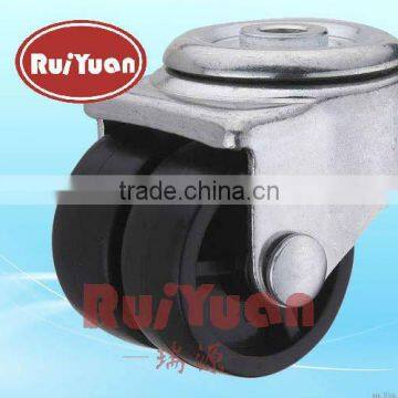 Institutional Twin Wheel Bolt Hole Castor with black plastic Tyre