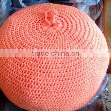 Crochet Orange Style Cotton Pouf, Knitted Crochet Pouf , Stool Knitted Pouf photo-2
