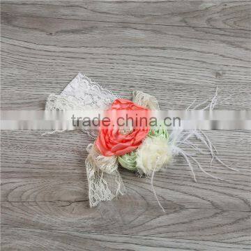 cute green lace flower pearl hairband handmade elastic baby girls lace headbands and hair accessories