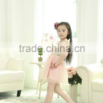 wholesale baby girl clothes sleeveless dress with satin baby girl summer pink chiffon dress