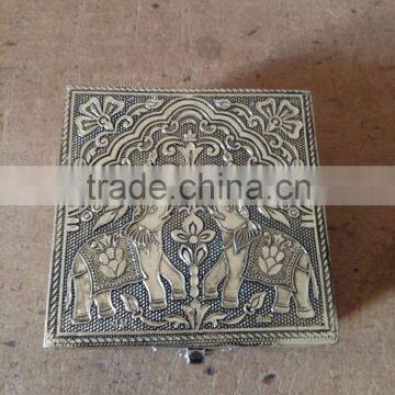 Antique ELEPHANT Designed Wooden Handmade Metal Finish Wedding Favor Box / Trinket Box