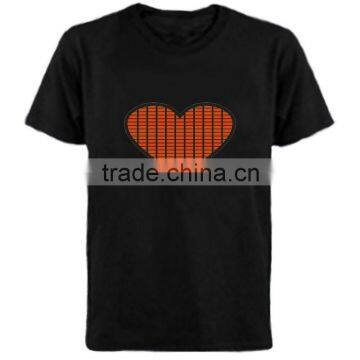 Heart led light el t-shirt with 4pcs AAA battery inverter