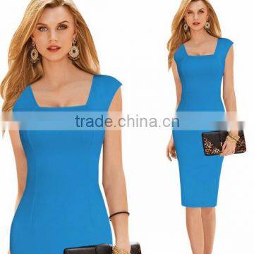 Summer Work Office Dress Plus Size Bodycon Sheath Square Neck Sleeveless Midi Knee-length 6XL Ladies Vestidos
