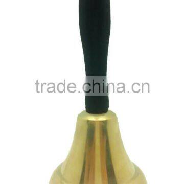 small brass hand bell in 65mm diameter with wooden handle