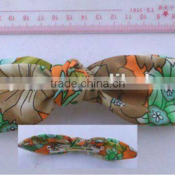 beautiful floral printed fabric bow barrettes