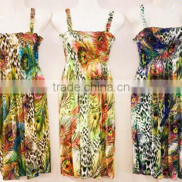 Wholesale Short Simple Strap Summer Dresses Peacock Prints 100+ styles in stock