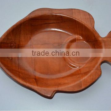 White and Red Fish Shape Bamboo and Wooden Plate for Family,and Kid Tablware