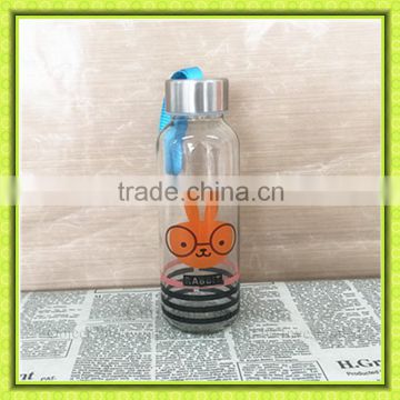 Rabbit custom printed water glass tumbler with screw metal lid for promotional gift