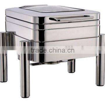 GW-221A-GL 4L Stainless Steel New Glass Lid Chafing Dish with Hydraulic Hinge