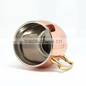 Stainless Steel Moscow Mule Barrel Hammered Mug with Brass Handle Copper Plated