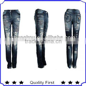 top fashion women denim jeans with beading high level clothing