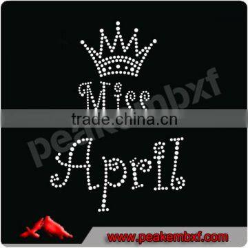 Miss April With Crown Iron on Hotfix Custom Rhinestone Transfer Motif designs for Clothes Decoration