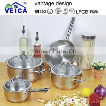 7pcs stainless steel cookware set with s.s. handles