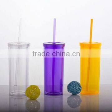2016 Custom Items Double Wall Coke Cup Plastic Coffee Advertising Mug With Straw & Cap Used on Beach