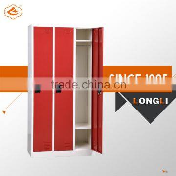 Three Line Red Colour KD Construction 3 Doors Steel Cabinet Locker