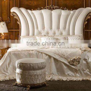 Deluxe Upholstery Queen Anne Bed, Noble Design Carved Wooden Bedroom Set, Vitoria Style Furniture King Size Bed