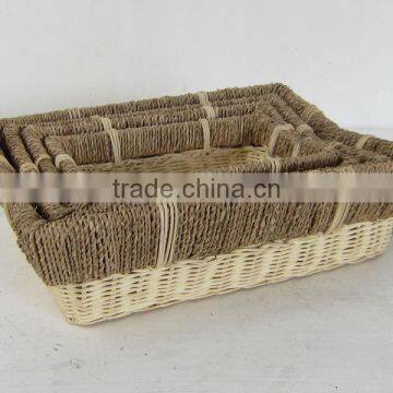 High quality best selling water hyacinth natural rectangle basket set of 3