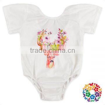 newborn kids adorable white print short sleeve bodysuit