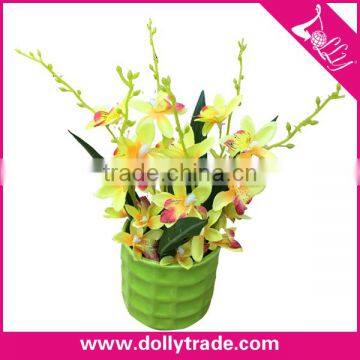 New Arrivals Yellow Butterfly Orchid Flower Artificial Bonsai With Vase