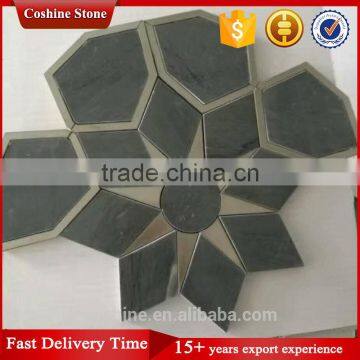 Waterjet deep green color marble stone mosaic tile