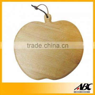 Cute Rubber Wood Apple Shaped Cutting Board With Leather Strap