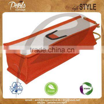 Jute Wine Bag With Cane Handle for One Bottle photo-4