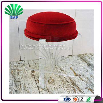 Portable Acrylic Red Cushion Kids Stool Reading Room Plexiglass Legs Stool Round Ottomans For Home photo-3