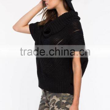 Best Selling Black Cable Cowl Neck Women Sweater Wholesale photo-3