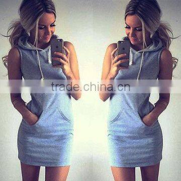 2016 Boho Sexy Women Sleeveless Hoodie Summer Beach Short Mini Dresss Causal Slim Dress WHolesale photo-4