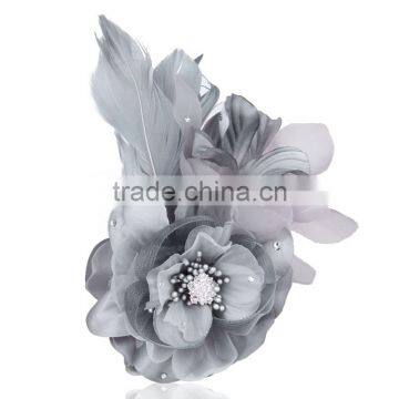 Married Big Flower Pin Corsage Fabric Rose Silk Yarn Feather Brooch Girls Flower Headgear photo-4