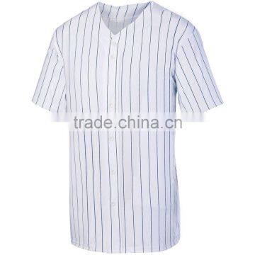 Youth Pinstripe Full Button Baseball Jersey Custom Pad Print Label Tee 100% Polyester Smooth Pinstripe Knit Shirt photo-4