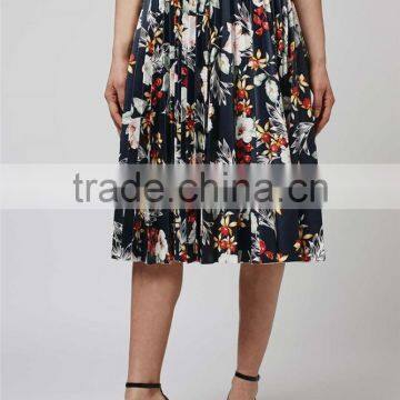 Hot Sale Women Floral Print Satin Pleated Skirts Maxi Cutout Empire Waist Fashion Skirts photo-5