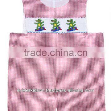 Infant / Toddler Boys Red Gingham Seersucker Smocked Surfing Shortall