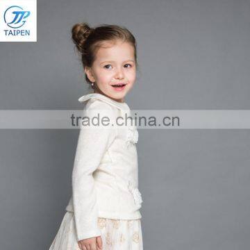 Kid Girls Wear Knnitted Lapel T Shirt With Flower Decoration Girls Long Sleeve t Shirt photo-2