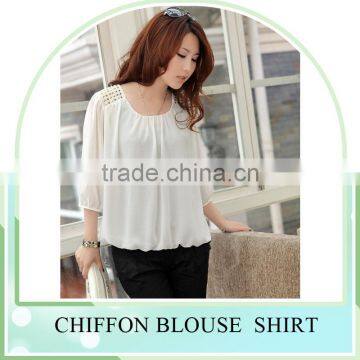 2016 Wholesale cheap price Women chiffon shirts outfit rivet cute doll Long sleeves design women chiffon casual Top Blouse