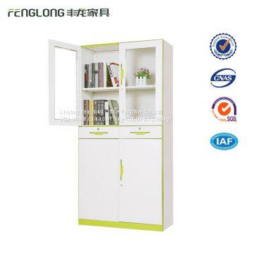 Modern and Hot Luoyang 2 Glass Doors Office Metal Filing Cabinet With Shelf and Drawers photo-3