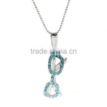 Fashion Jewelry Necklace Glasses Silver Tone Blue Rhinestone With Lobster Clasp 44.5cm long