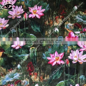 Chinese Style Fabric Lotus Printed Cotton Linen Fabric Fo Cloth Househoud photo-5