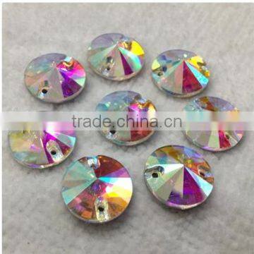 AB Color Round Crystal Rivoli 8mm Sew on Rhinestones photo-4
