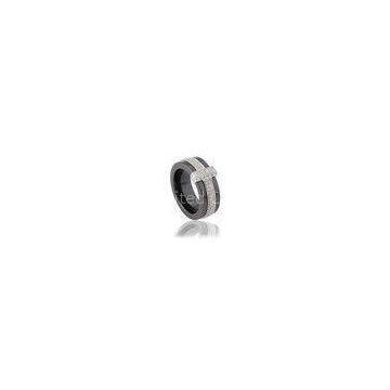 Black Ceramic Silver Ring With 925 Sterling Silver , White CZ CSR0229