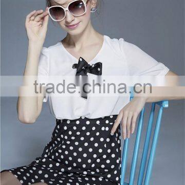 Latest Dress Designs Photos Ladies Casual Chiffon Tops and Polka Dot Skirt photo-3