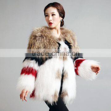 SJ045-01 Real Furs Hot Selling White Red Raccoon Coats Jackets