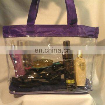 Clear Vinyl Purple Trim Jelly Consultant Beach Shopping Tote Bag Purse Security